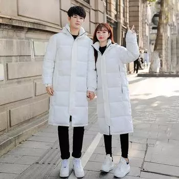 Куртка на хлопковой подкладке. Мужская и женская корейская свободная куртка на хлопковой подкладке для пар зимой, длинная стеганая куртка, утолщенный прилив. L чёрный