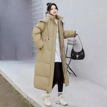 Куртка на хлопковой подкладке, женское пальто выше колена, зимнее свободное пуховое пальто S розовый