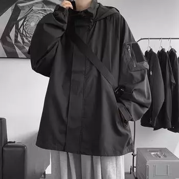 Куртка на липучке мужская осенняя модная брендовая спортивная куртка с капюшоном ins trend свободная повседневная куртка M