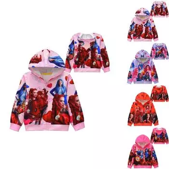 Куртка на молнии с капюшоном для девочек, повседневная куртка с милым принтом персонажей 130 розовый