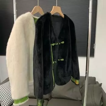 Куртка на пуговицах из искусственного меха в стиле ретро с имитацией шубы M белый