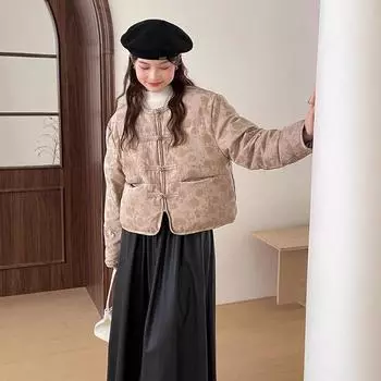 Куртка на пуговицах женская зимняя новинка 2024 года в стиле ретро жаккард короткая куртка теплая куртка One Size бежевый