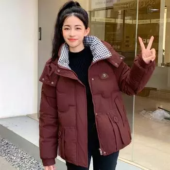 Куртка на пуху из хлопка, новая утепленная зимняя короткая свободная куртка, куртка-стеганая, теплая куртка большого размера. M чёрный