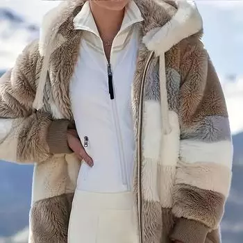 Куртка на шнурке с капюшоном из искусственного меха, повседневная куртка с длинными рукавами, осенне-зимняя женская одежда S хаки