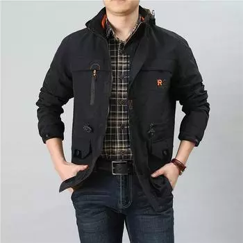 Куртка на весну и осень, мужская повседневная куртка для активного отдыха, водонепроницаемая и дышащая, средней и длинной длины, с капюшоном, стоячая куртка для мужчин M синий