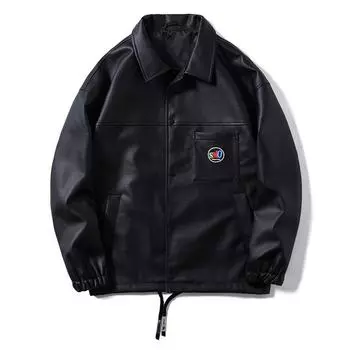Куртка новая мужская кожаная куртка с лацканами куртка тонкая модная молодежная студенческая куртка M чёрный