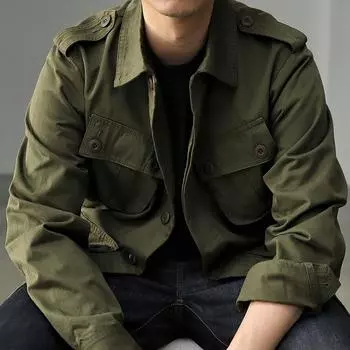 Куртка осень ленивый мужской лацкан темперамент стандартная верхняя одежда длинные рукава 3XL зелёный