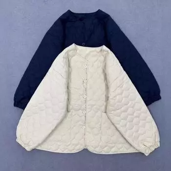 Куртка осень-зима Johnature в стиле ретро с простым круглым вырезом, однобортная, с гофрированной линией, теплое повседневное хлопковое пальто One Size бежевый