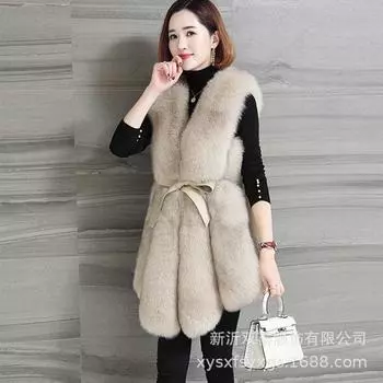 Куртка осень-зима новая теплая повседневная женская средней и длинной длины искусственный лисьий мех сращивание меховой жилет жилет S хаки