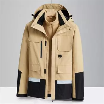 Куртка осень-зима новый стиль три в одном съемная бархатная утолщенная ветрозащитная и водонепроницаемая куртка мужская куртка альпинистская куртка M