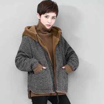 Куртка осень-зима женская одежда 2024 новое шерстяное полупальто из искусственного меха кролика утолщенное корейская версия средний возраст верх с обеих сторон S 85-47.5 kg чёрный
