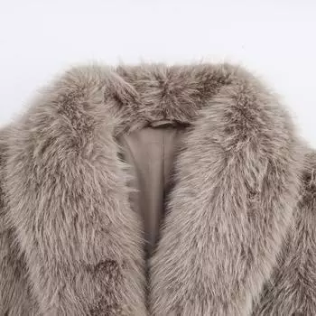 Куртка осенне-зимняя женская универсальная с длинным рукавом и лацканами из искусственного меха длинное пальто куртка XS