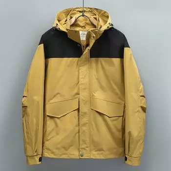 Куртка осенняя мужская контрастного цвета сращивание ветрозащитная водонепроницаемая повседневная большого размера с капюшоном куртка XL жёлтый