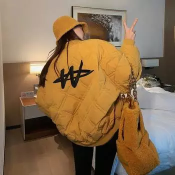 Куртка-пальто женская осенне-зимняя легкая куртка с буквенным принтом повседневная удобная универсальная желтая куртка на молнии S