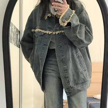 Куртка-пальто женская универсальная повседневная свободная рабочая одежда с длинными рукавами синий топ на пуговицах женский M