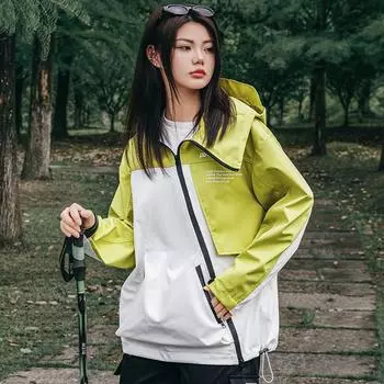 Куртка пара одежды для мужчин и женщин с одинаковой модой цвета косая молния с капюшоном ветрозащитное и водонепроницаемое осеннее пальто топ прилив M чёрный