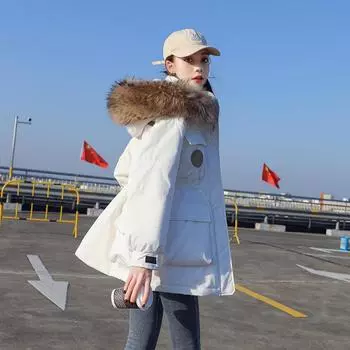 Куртка Parker Down женская новая высококачественная экологически чистая с большим меховым воротником белая утиная пуховая куртка S size 90-60kg