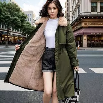 Куртка Parker с хлопковой подкладкой, женская, средней и длинной длины, зимняя, свободного кроя, утолщенная, из бархата M