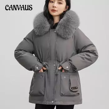 Куртка Parker женская зимняя утепленная со съемной подкладкой из хлопка больших размеров средней длины M чёрный