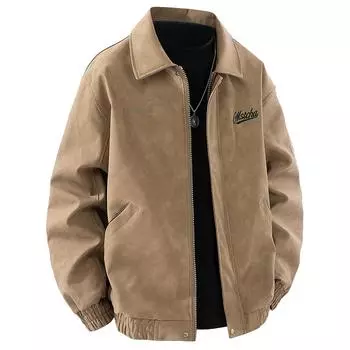 Куртка-пилот, Мужская осенняя вышитая куртка, Кожаная куртка с лацканами XXXL дубильная кора