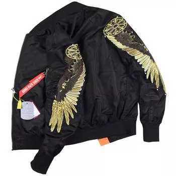 Куртка пилота, мужская американская куртка, летный костюм с крыльями M чёрный