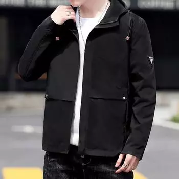 Куртка Plus Мужская куртка однотонная с капюшоном Повседневная облегающая 8XL чёрный