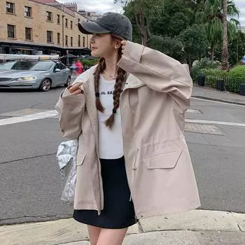 Куртка-поло с капюшоном белого цвета, женская, весна-осень, маленькая, свободная, повседневная, со шнурком, тонкая ветровка S