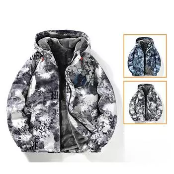 Куртка повседневная большого размера из утолщенного бархата свободная осенне-зимняя новая рабочая одежда камуфляжная с капюшоном молодежная повседневная куртка M