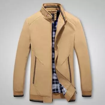 Куртка Повседневная свободная куртка для мужчин Весна и осень Воротник-стойка Мужской тренчкот Стираный модный повседневный пальто M