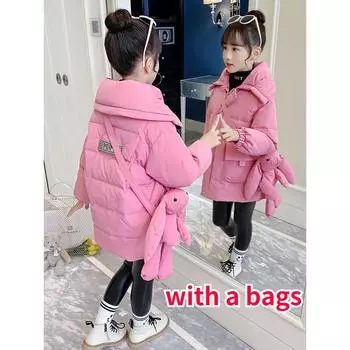 Куртка принцессы на хлопковой подкладке для девочек, пальто средней длины с хлопковой подкладкой, плотная теплая зимняя одежда, пуховое пальто с хлопковой подкладкой 160cm розовый