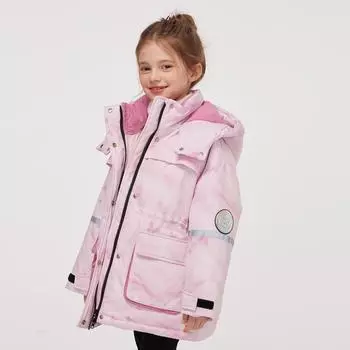 Куртка-пуховик для девочек, рабочая одежда для маленьких девочек, зимняя, с капюшоном, ветрозащитная и теплая, детская толстая зимняя одежда 110cm розовый
