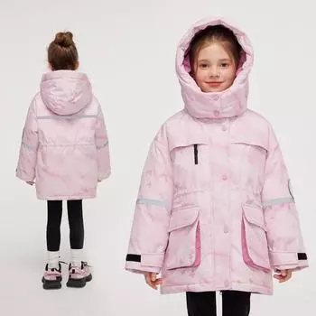 Куртка-пуховик для девочек, рабочая одежда для маленьких девочек, зимняя, с капюшоном, ветрозащитная и теплая, детская толстая зимняя одежда 110cm розовый