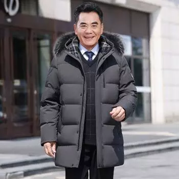 Куртка-пуховик для мужчин среднего и пожилого возраста, зимняя, новая, деловая, повседневная, с меховым воротником, теплая, большого размера M