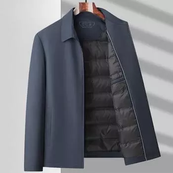 Куртка-пуховик для мужчин среднего возраста с лацканами 90% белого утиного пуха, зимняя, новая, деловая, повседневная, теплая, на молнии M