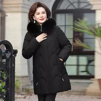 Куртка-пуховик для женщин среднего возраста с воротником из лисьего меха 2024 года, новый темперамент, элегантный, широкий, слишком теплый, белый утиный пуховик XL