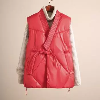 Куртка-пуховик из хлопка жилет женская осенне-зимняя новая свободная хлопковая куртка с воротником-стойкой однотонный хлопковый жилет M
