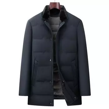 Куртка-пуховик из норки с воротником-стойкой и гусиным пухом для мужчин среднего и пожилого возраста, утолщенная деловая куртка-пуховик, утолщенная зимняя новая одежда для папы M синий