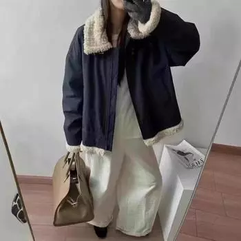 Куртка-пуховик из овечьей шерсти с отворотами, новая теплая зимняя куртка для женщин M(80-125) чёрный