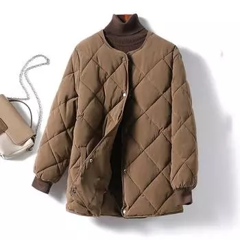 Куртка-пуховик Rhombus женская зимняя одежда 2024 года, новая теплая бейсбольная куртка свободного кроя, короткая, корейская версия, тонкая осенняя куртка S чёрный