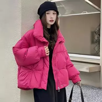 Куртка-пуховик Rice buckle 2024 года, новая, белая, свободная и универсальная, повседневная, модная, короткая, теплая куртка S size 90-60 kg розы красного
