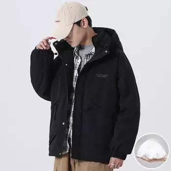 Куртка-пуховик с капюшоном, мужская, модная, свободная, короткая, легкая, рабочая, зимняя, утолщенная, теплая, белая, на утином пуху M