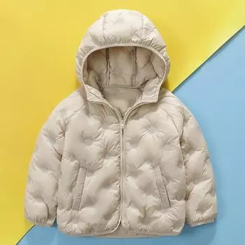 куртка-пуховик с капюшоном однотонная для мальчиков и девочек среднего и маленького размера детская прессованная клеевая короткая осенне-зимняя куртка 110cm лавандовый