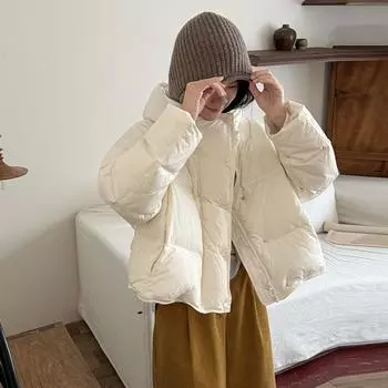 Куртка-пуховик с капюшоном, женская, короткая, зимняя, 2024, утолщенная, свободная, студенческая, куртка-хлеб Tide One Size небесно-голубой