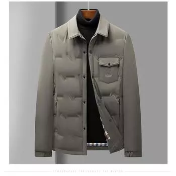 Куртка-пуховик с лацканами на гусином пуху для молодежи, легкая, термокуртка 170 чёрный