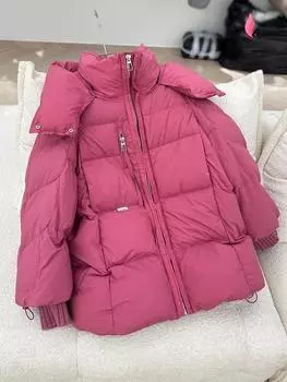 Куртка-пуховик с воротником-стойкой и капюшоном, средняя и длинная, для женщин, зимняя, новая, свободная, утепленная, куртка-хлеб S recommends within 12.5 kg розы красного