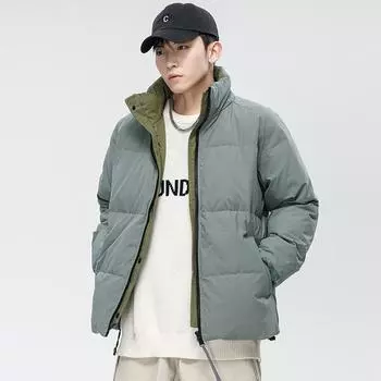 Куртка-пуховик с воротником-стойкой, мужская, осенне-зимняя, утепленная, модная, молодежная, повседневная, универсальная M чёрный