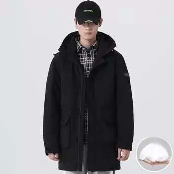 Куртка-пуховик средней длины, мужская, новая зимняя рабочая одежда, с капюшоном, утепленная, 80% белого утиного пуха, утепленная куртка M