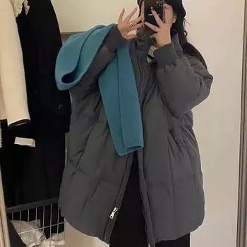 Куртка-пуховик средней и длинной длины с рукавом «летучая мышь», женская, высокого класса, воротник-стойка, белый утиный пух, зимняя, свободная и тонкая, большой размер one size fits all хаки