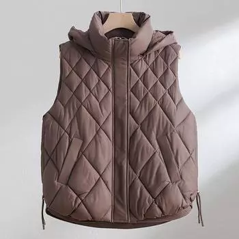 Куртка-пуховик жилет женская осенне-зимняя новая свободная хлопковая плечевая однотонная хлопковая куртка жилет куртка M