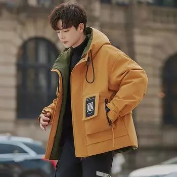 Куртка-пуховик зимняя молодежная легкая с воротником-стойкой, короткая утолщенная теплая куртка M